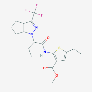 molecular formula C19H22F3N3O3S B4832181 methyl 5-ethyl-2-({2-[3-(trifluoromethyl)-5,6-dihydrocyclopenta[c]pyrazol-1(4H)-yl]butanoyl}amino)thiophene-3-carboxylate 
