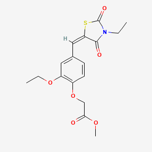 molecular formula C17H19NO6S B4832215 methyl {2-ethoxy-4-[(E)-(3-ethyl-2,4-dioxo-1,3-thiazolidin-5-ylidene)methyl]phenoxy}acetate 