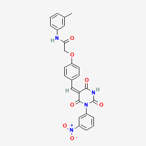 molecular formula C26H20N4O7 B4833597 N-(3-methylphenyl)-2-[4-[(E)-[1-(3-nitrophenyl)-2,4,6-trioxo-1,3-diazinan-5-ylidene]methyl]phenoxy]acetamide 