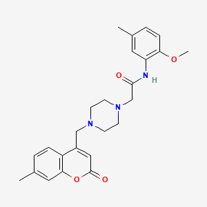 molecular formula C25H29N3O4 B4833885 N-(2-methoxy-5-methylphenyl)-2-{4-[(7-methyl-2-oxo-2H-chromen-4-yl)methyl]piperazin-1-yl}acetamide 
