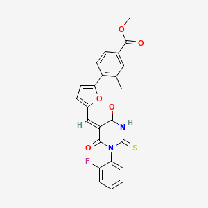molecular formula C24H17FN2O5S B4834376 methyl 4-(5-{(E)-[1-(2-fluorophenyl)-4,6-dioxo-2-thioxotetrahydropyrimidin-5(2H)-ylidene]methyl}furan-2-yl)-3-methylbenzoate 
