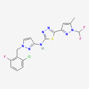 molecular formula C17H13ClF3N7S B4834444 N-[1-(2-CHLORO-6-FLUOROBENZYL)-1H-PYRAZOL-3-YL]-N-{5-[1-(DIFLUOROMETHYL)-5-METHYL-1H-PYRAZOL-3-YL]-1,3,4-THIADIAZOL-2-YL}AMINE 