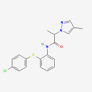 molecular formula C19H18ClN3OS B4834614 N-{2-[(4-chlorophenyl)sulfanyl]phenyl}-2-(4-methyl-1H-pyrazol-1-yl)propanamide 