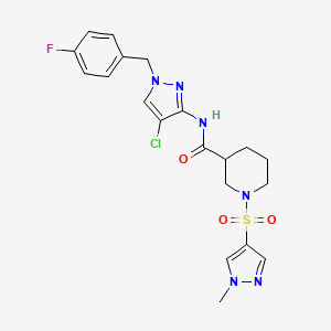 molecular formula C20H22ClFN6O3S B4834677 N~3~-[4-CHLORO-1-(4-FLUOROBENZYL)-1H-PYRAZOL-3-YL]-1-[(1-METHYL-1H-PYRAZOL-4-YL)SULFONYL]-3-PIPERIDINECARBOXAMIDE 