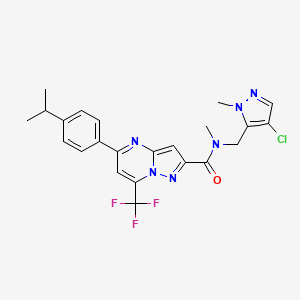 molecular formula C23H22ClF3N6O B4834900 N~2~-[(4-CHLORO-1-METHYL-1H-PYRAZOL-5-YL)METHYL]-5-(4-ISOPROPYLPHENYL)-N~2~-METHYL-7-(TRIFLUOROMETHYL)PYRAZOLO[1,5-A]PYRIMIDINE-2-CARBOXAMIDE 