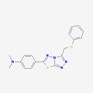 molecular formula C18H17N5S2 B483552 N,N-dimethyl-N-(4-{3-[(phenylsulfanyl)methyl][1,2,4]triazolo[3,4-b][1,3,4]thiadiazol-6-yl}phenyl)amine CAS No. 892679-23-1