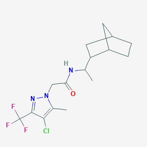 molecular formula C16H21ClF3N3O B4835684 N~1~-(1-BICYCLO[2.2.1]HEPT-2-YLETHYL)-2-[4-CHLORO-5-METHYL-3-(TRIFLUOROMETHYL)-1H-PYRAZOL-1-YL]ACETAMIDE 