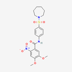 molecular formula C21H25N3O7S B4835830 N-[4-(azepan-1-ylsulfonyl)phenyl]-4,5-dimethoxy-2-nitrobenzamide 