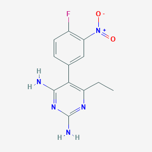 molecular formula C12H12FN5O2 B048363 6-Ethyl-5-(4-fluoro-3-nitrophenyl)pyrimidine-2,4-diamine CAS No. 113494-35-2