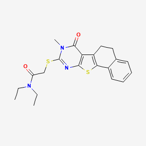 molecular formula C21H23N3O2S2 B4836333 N,N-diethyl-2-[(13-methyl-12-oxo-17-thia-13,15-diazatetracyclo[8.7.0.02,7.011,16]heptadeca-1(10),2,4,6,11(16),14-hexaen-14-yl)sulfanyl]acetamide 