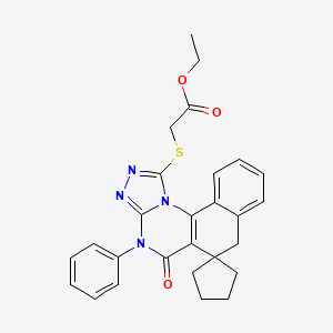 molecular formula C27H26N4O3S B4836716 ethyl [(5-oxo-4-phenyl-5,7-dihydro-4H-spiro[benzo[h][1,2,4]triazolo[4,3-a]quinazoline-6,1'-cyclopentan]-1-yl)thio]acetate 