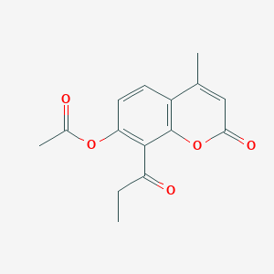 molecular formula C15H14O5 B483723 (4-Methyl-2-oxo-8-propanoylchromen-7-yl) acetate CAS No. 376384-53-1