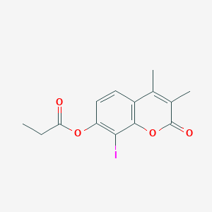 molecular formula C14H13IO4 B483726 (8-Iodo-3,4-dimethyl-2-oxochromen-7-yl) propanoate CAS No. 499117-23-6
