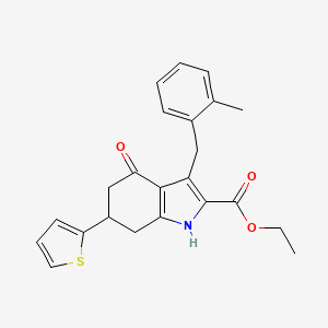 molecular formula C23H23NO3S B4837435 ETHYL 3-[(2-METHYLPHENYL)METHYL]-4-OXO-6-(THIOPHEN-2-YL)-4,5,6,7-TETRAHYDRO-1H-INDOLE-2-CARBOXYLATE 