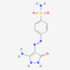 molecular formula C9H10N6O3S B483783 4-[(5-amino-3-oxo-2,3-dihydro-1H-pyrazol-4-yl)diazenyl]benzenesulfonamide 
