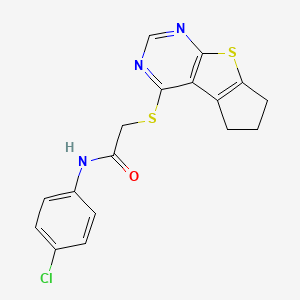 molecular formula C17H14ClN3OS2 B4838123 N-(4-chlorophenyl)-2-{7-thia-9,11-diazatricyclo[6.4.0.0^{2,6}]dodeca-1(12),2(6),8,10-tetraen-12-ylsulfanyl}acetamide 