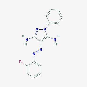 molecular formula C15H13FN6 B483824 4-[(2-fluorophenyl)diazenyl]-1-phenyl-1H-pyrazole-3,5-diamine 