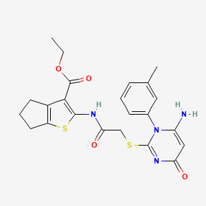 molecular formula C23H24N4O4S2 B4838289 ETHYL 2-(2-{[6-AMINO-1-(3-METHYLPHENYL)-4-OXO-1,4-DIHYDROPYRIMIDIN-2-YL]SULFANYL}ACETAMIDO)-4H,5H,6H-CYCLOPENTA[B]THIOPHENE-3-CARBOXYLATE 