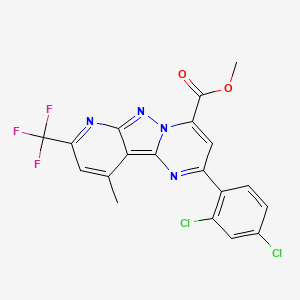 molecular formula C19H11Cl2F3N4O2 B4838831 methyl 4-(2,4-dichlorophenyl)-13-methyl-11-(trifluoromethyl)-3,7,8,10-tetrazatricyclo[7.4.0.02,7]trideca-1,3,5,8,10,12-hexaene-6-carboxylate 