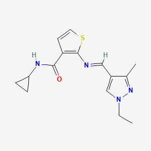 molecular formula C15H18N4OS B4838856 N-cyclopropyl-2-{[(1-ethyl-3-methyl-1H-pyrazol-4-yl)methylene]amino}-3-thiophenecarboxamide 