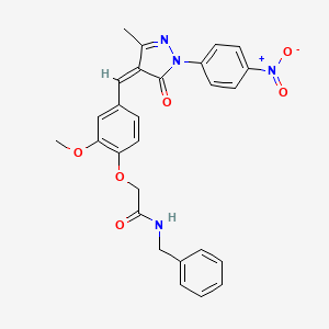 molecular formula C27H24N4O6 B4839061 N~1~-BENZYL-2-(2-METHOXY-4-{[3-METHYL-1-(4-NITROPHENYL)-5-OXO-1,5-DIHYDRO-4H-PYRAZOL-4-YLIDEN]METHYL}PHENOXY)ACETAMIDE 