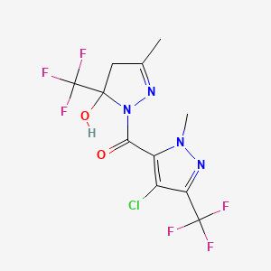molecular formula C11H9ClF6N4O2 B4839299 [4-chloro-1-methyl-3-(trifluoromethyl)-1H-pyrazol-5-yl][5-hydroxy-3-methyl-5-(trifluoromethyl)-4,5-dihydro-1H-pyrazol-1-yl]methanone 
