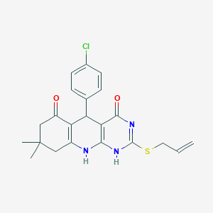 molecular formula C22H22ClN3O2S B483963 5-(4-chlorophenyl)-8,8-dimethyl-2-prop-2-enylsulfanyl-5,7,9,10-tetrahydro-1H-pyrimido[4,5-b]quinoline-4,6-dione CAS No. 7062-37-5
