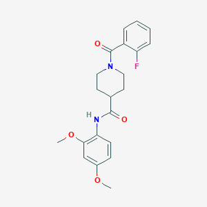 molecular formula C21H23FN2O4 B4840139 N-(2,4-dimethoxyphenyl)-1-(2-fluorobenzoyl)piperidine-4-carboxamide 
