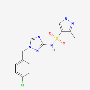 molecular formula C14H15ClN6O2S B4840164 N~4~-[1-(4-CHLOROBENZYL)-1H-1,2,4-TRIAZOL-3-YL]-1,3-DIMETHYL-1H-PYRAZOLE-4-SULFONAMIDE 