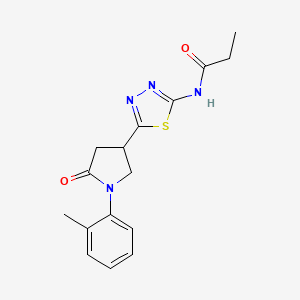 molecular formula C16H18N4O2S B4841040 N-{5-[1-(2-methylphenyl)-5-oxopyrrolidin-3-yl]-1,3,4-thiadiazol-2-yl}propanamide 