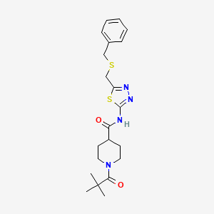 molecular formula C21H28N4O2S2 B4841044 N-{5-[(benzylsulfanyl)methyl]-1,3,4-thiadiazol-2-yl}-1-(2,2-dimethylpropanoyl)piperidine-4-carboxamide 