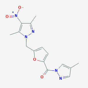 molecular formula C15H15N5O4 B4842347 {5-[(3,5-DIMETHYL-4-NITRO-1H-PYRAZOL-1-YL)METHYL]-2-FURYL}(4-METHYL-1H-PYRAZOL-1-YL)METHANONE 