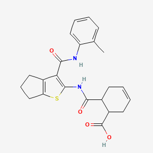 molecular formula C23H24N2O4S B4842592 6-({3-[(2-methylphenyl)carbamoyl]-5,6-dihydro-4H-cyclopenta[b]thiophen-2-yl}carbamoyl)cyclohex-3-ene-1-carboxylic acid 