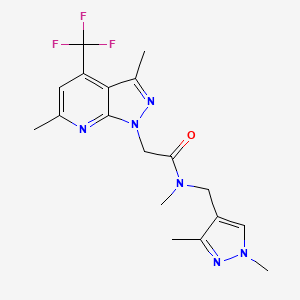 molecular formula C18H21F3N6O B4843146 N~1~-[(1,3-Dimethyl-1H-pyrazol-4-YL)methyl]-2-[3,6-dimethyl-4-(trifluoromethyl)-1H-pyrazolo[3,4-B]pyridin-1-YL]-N~1~-methylacetamide 