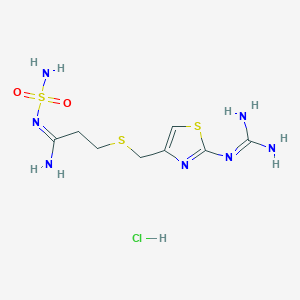 molecular formula C8H16ClN7O2S3 B048433 3-[[2-(二氨基亚甲基氨基)-1,3-噻唑-4-基]甲硫基]-N'-磺酰基丙酰亚胺酰胺；盐酸盐 CAS No. 125193-62-6