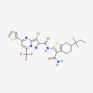 molecular formula C26H25ClF3N5O2S2 B4843374 N-[3-(AMINOCARBONYL)-6-(TERT-PENTYL)-4,5,6,7-TETRAHYDRO-1-BENZOTHIOPHEN-2-YL]-3-CHLORO-5-(2-THIENYL)-7-(TRIFLUOROMETHYL)PYRAZOLO[1,5-A]PYRIMIDINE-2-CARBOXAMIDE 