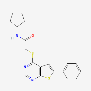 molecular formula C19H19N3OS2 B4843438 N-cyclopentyl-2-(6-phenylthieno[2,3-d]pyrimidin-4-yl)sulfanylacetamide 