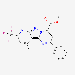 molecular formula C19H13F3N4O2 B4843795 methyl 13-methyl-4-phenyl-11-(trifluoromethyl)-3,7,8,10-tetrazatricyclo[7.4.0.02,7]trideca-1,3,5,8,10,12-hexaene-6-carboxylate 