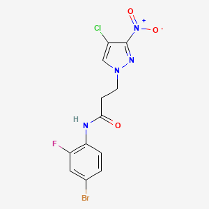 molecular formula C12H9BrClFN4O3 B4843979 N~1~-(4-BROMO-2-FLUOROPHENYL)-3-(4-CHLORO-3-NITRO-1H-PYRAZOL-1-YL)PROPANAMIDE 