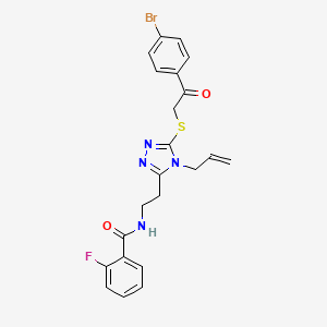 molecular formula C22H20BrFN4O2S B4845046 N-{2-[5-{[2-(4-bromophenyl)-2-oxoethyl]sulfanyl}-4-(prop-2-en-1-yl)-4H-1,2,4-triazol-3-yl]ethyl}-2-fluorobenzamide 