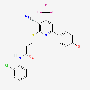 molecular formula C23H17ClF3N3O2S B4845054 N-(2-chlorophenyl)-3-[3-cyano-6-(4-methoxyphenyl)-4-(trifluoromethyl)pyridin-2-yl]sulfanylpropanamide 