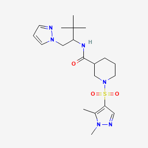 molecular formula C20H32N6O3S B4845459 N~3~-[2,2-DIMETHYL-1-(1H-PYRAZOL-1-YLMETHYL)PROPYL]-1-[(1,5-DIMETHYL-1H-PYRAZOL-4-YL)SULFONYL]-3-PIPERIDINECARBOXAMIDE 