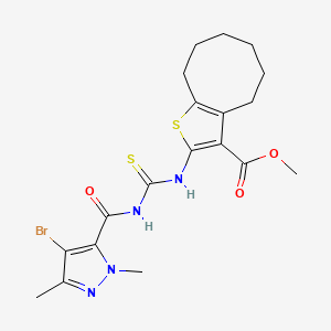 molecular formula C19H23BrN4O3S2 B4845611 METHYL 2-[({[(4-BROMO-1,3-DIMETHYL-1H-PYRAZOL-5-YL)CARBONYL]AMINO}CARBOTHIOYL)AMINO]-4,5,6,7,8,9-HEXAHYDROCYCLOOCTA[B]THIOPHENE-3-CARBOXYLATE 
