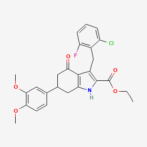 molecular formula C26H25ClFNO5 B4845626 ETHYL 3-[(2-CHLORO-6-FLUOROPHENYL)METHYL]-6-(3,4-DIMETHOXYPHENYL)-4-OXO-4,5,6,7-TETRAHYDRO-1H-INDOLE-2-CARBOXYLATE 
