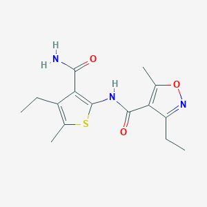 molecular formula C15H19N3O3S B4845753 N-(3-CARBAMOYL-4-ETHYL-5-METHYLTHIOPHEN-2-YL)-3-ETHYL-5-METHYL-12-OXAZOLE-4-CARBOXAMIDE 