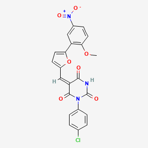 molecular formula C22H14ClN3O7 B4846570 (5E)-1-(4-chlorophenyl)-5-[[5-(2-methoxy-5-nitrophenyl)furan-2-yl]methylidene]-1,3-diazinane-2,4,6-trione 