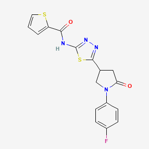 molecular formula C17H13FN4O2S2 B4846723 N-{5-[1-(4-fluorophenyl)-5-oxopyrrolidin-3-yl]-1,3,4-thiadiazol-2-yl}thiophene-2-carboxamide 
