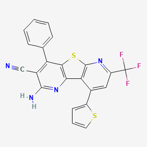 molecular formula C22H11F3N4S2 B4847029 4-amino-6-phenyl-13-thiophen-2-yl-11-(trifluoromethyl)-8-thia-3,10-diazatricyclo[7.4.0.02,7]trideca-1(9),2(7),3,5,10,12-hexaene-5-carbonitrile 
