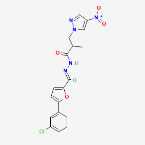 molecular formula C18H16ClN5O4 B4847241 N-{(E)-1-[5-(3-CHLOROPHENYL)-2-FURYL]METHYLIDENE}-2-METHYL-3-(4-NITRO-1H-PYRAZOL-1-YL)PROPANOHYDRAZIDE 