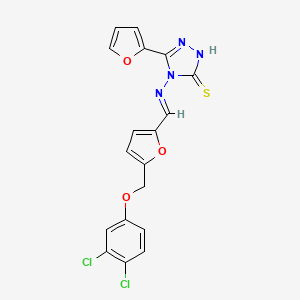 molecular formula C18H12Cl2N4O3S B4847840 4-[((E)-1-{5-[(3,4-DICHLOROPHENOXY)METHYL]-2-FURYL}METHYLIDENE)AMINO]-5-(2-FURYL)-4H-1,2,4-TRIAZOL-3-YLHYDROSULFIDE 
